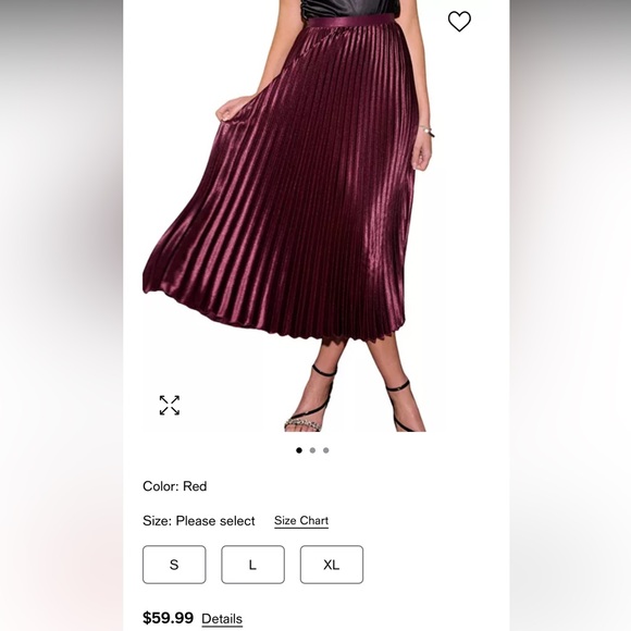 Red Satin Pleated Midi Skirt - Picture 4 of 10